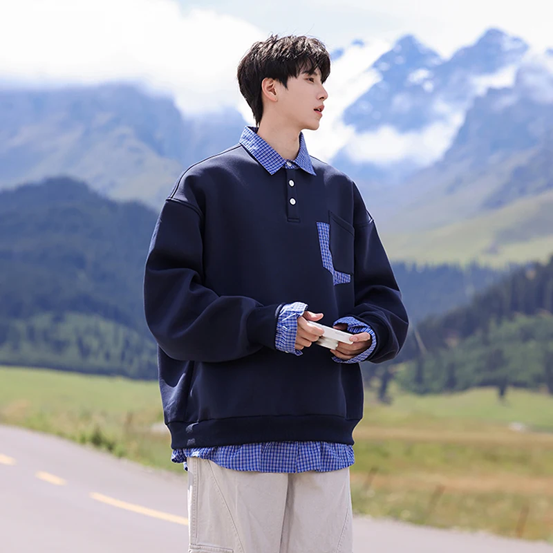 

Men's Outdoor Fashion Trendy Handsome Fake Two piece Knitted Top Sports and Leisure Comfortable Versatile Hoodie Sweater