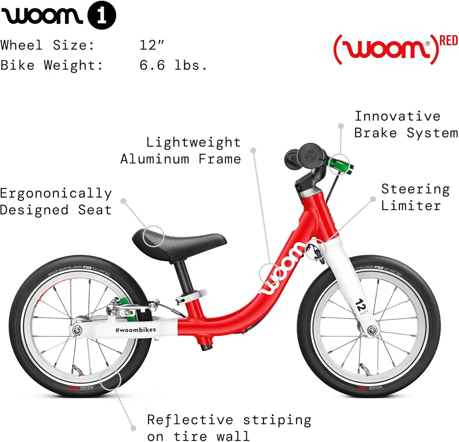 Bicicleta de equilibrio para niños de 18 meses a 3,5 años, bicicleta ligera para niños pequeños de 12 pulgadas con freno de mano y limitador de dirección, niños y