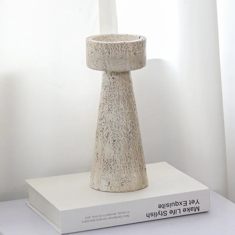 Wabi Sand Wind Imitation Yellow Travertine Candlestick Ornament Model Room Dining Table Ornament Homestay Minimalist Interior So