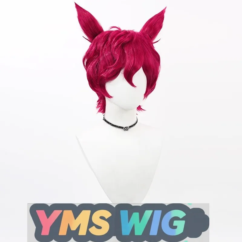 【YMS WIG】 League Of Legends Men's Team Heart Of Steel Sett Peruca Cosplay Rosa Vermelha Camadas Ligeiramente Encaracoladas