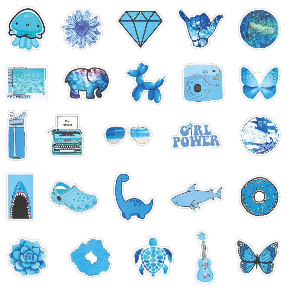 Blue Aesthetic Stickers Pack for Teens Girls Boys, Cute Blue Stickers, Waterproof Vinyl Stickers, Vsco Stickers f