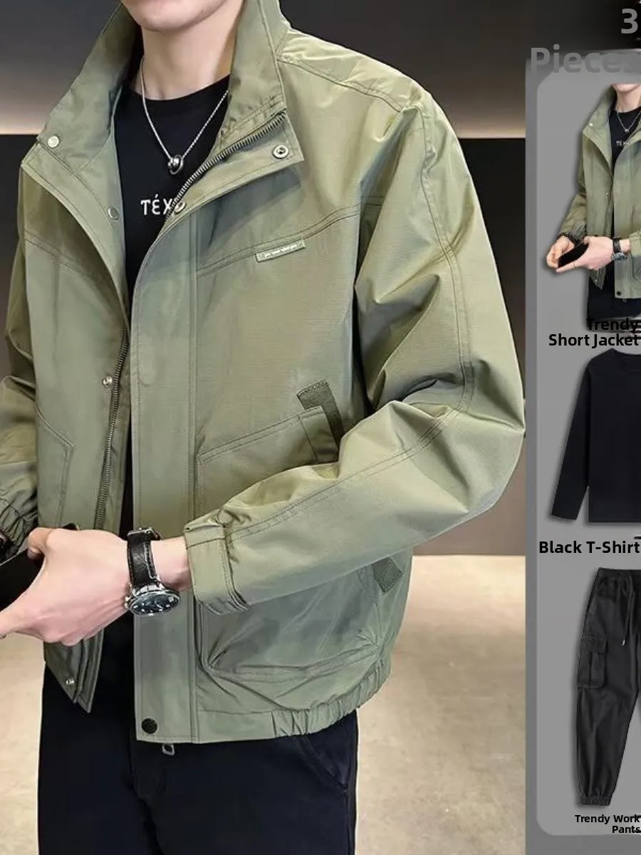 

Весенне-осенний модный мужской рабочий костюм в корейском стиле: новая версия ветрозащитной куртки и брюк Haome Matching