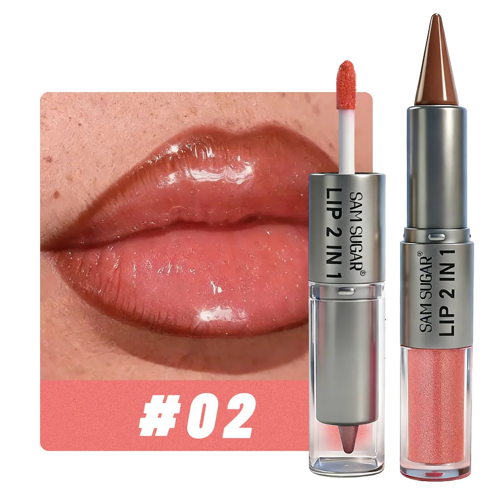 2 in 1 Lip Liner & Lip Gloss, Dual Ended Hydrating Non Stick Lipstick, Matte Velvet Outline Crayon with Shiny Plumping Lip Glaze - view 2