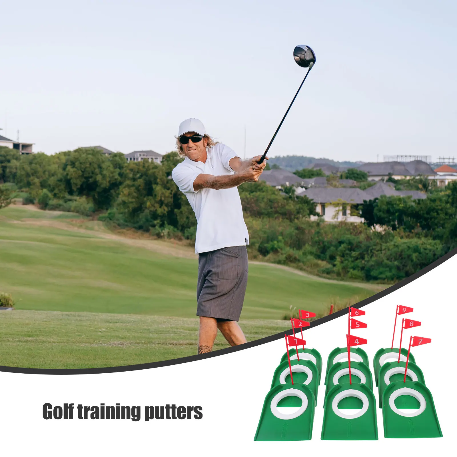 

Набор из 9 пластиковых тренировочных чаш для гольфа для игры в помещении и на улице - точное приспособление для отработки ударов с флагом, компактное, легкое, из АБС-пластика
