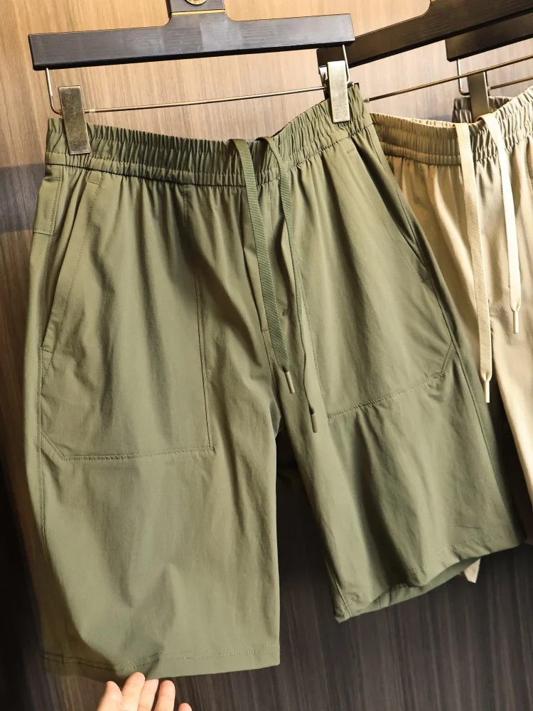 Cooling Quick-Dry Elastic Waist Men's Casual Shorts Summer Anti-Wrinkle Texture Loose Fit Sporty Style Straight Leg Pants