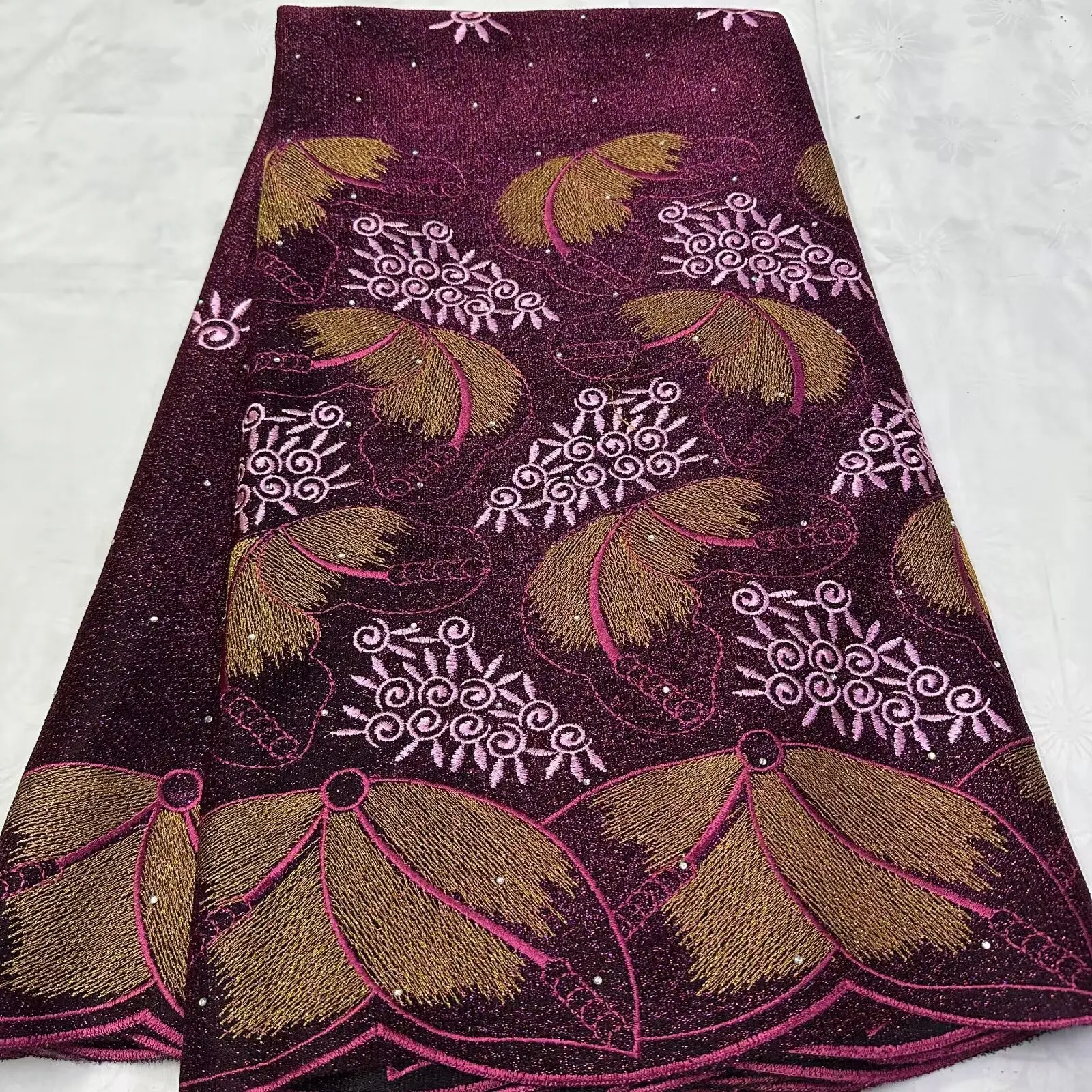 Afrikanische Steine Mesh Spitze Stoff 2025, hochwertige französische nigerianische Mesh-Stickerei Spitze Nähen für Frauen Hochzeitskleider 5 Yards