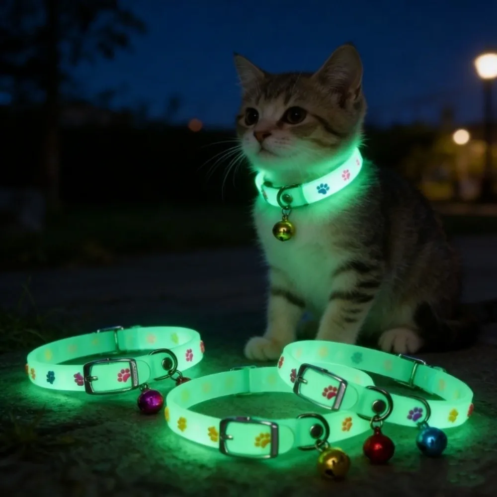 Adjustable Adjustable Cat Collar Claw Printed Silicone Pet Luminous Collar Anti-Loss Glow In The Dark Dog Collar Small Dogs