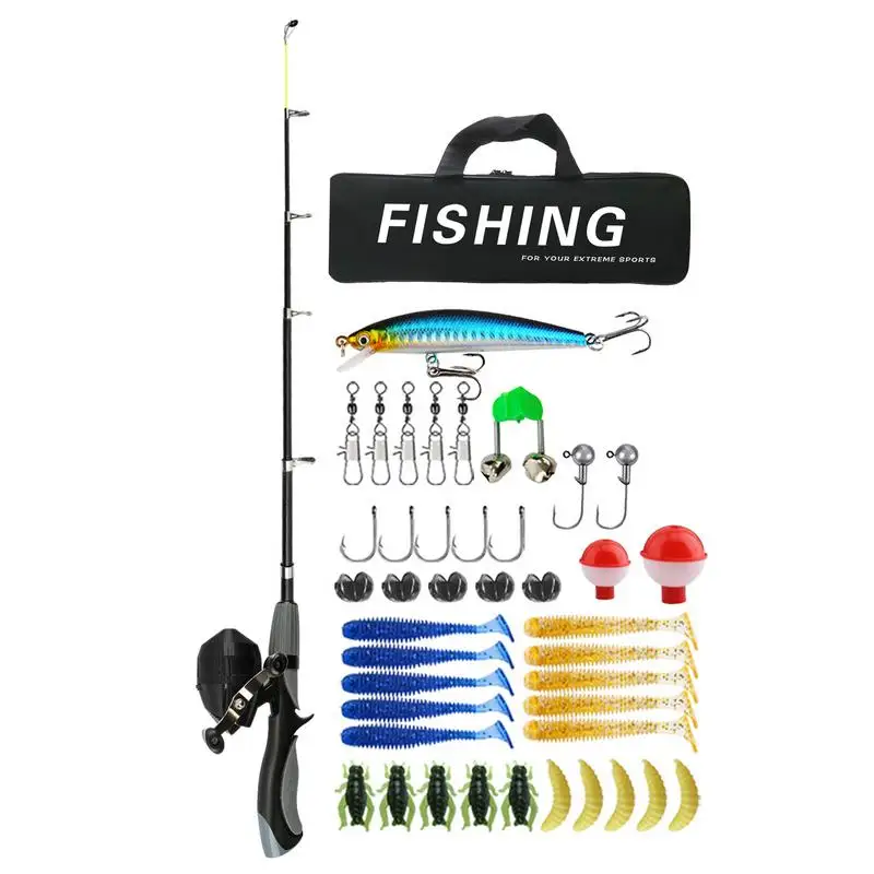 

Kids Fishing Set Portable Fishing Rod And Reel Combos 1.6m/5.25 Feet Telescopic Fishing Pole And Tackle Box Set Fishing Full