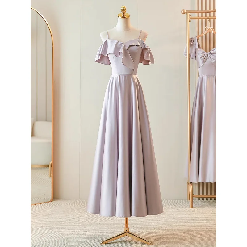 Purple Bridesmaid Dress 2026 New Graduation Niche High-end Satin Evening Dress Long Skirt Can Be Worn on A Customized Basis view 3