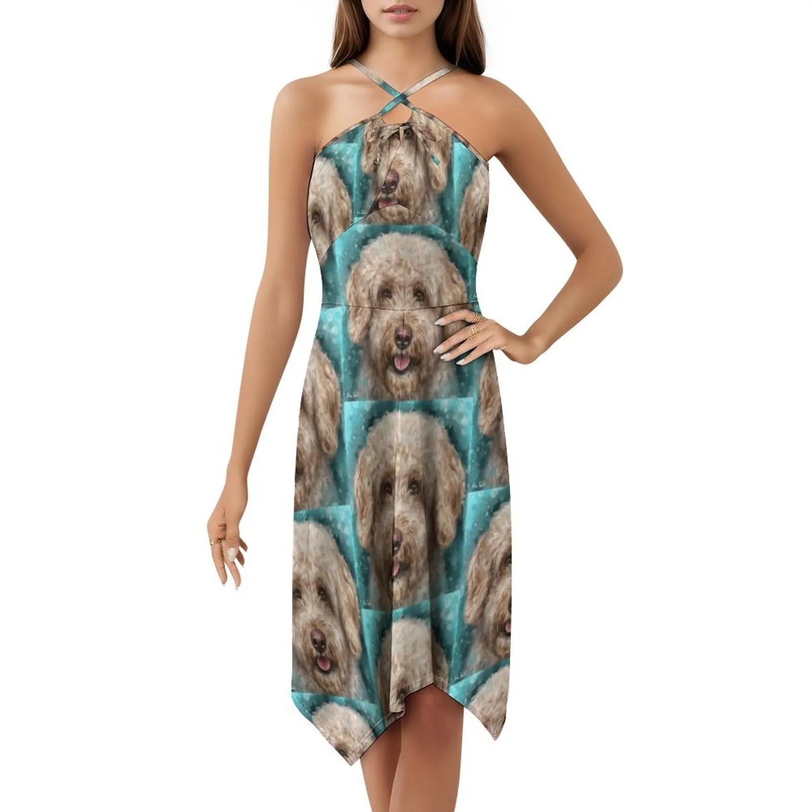 لوحة معاصرة لكلب رائع مع فستان بوهيمي عتيق بأكمام منتفخة أو خيارات بلا أكمام لفستان النساء #5