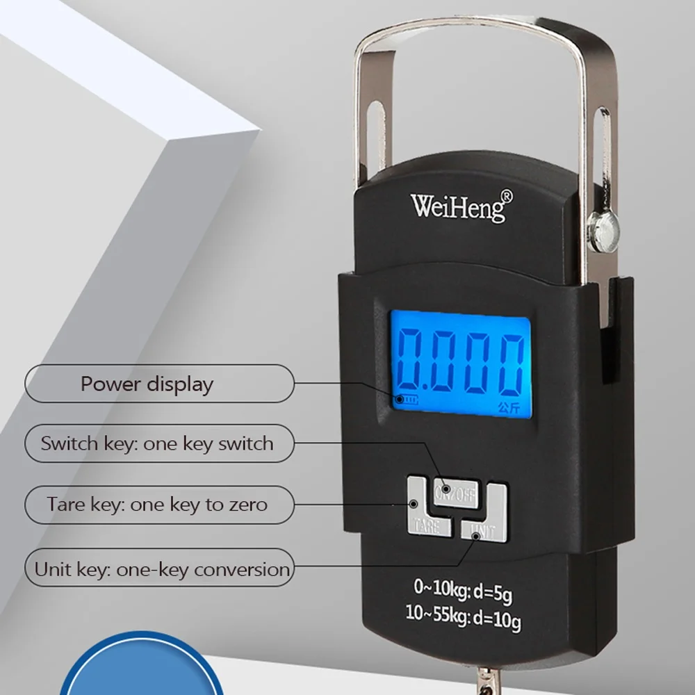 WH-A25 Rechargeable Portable Electronic Scale LCD Display Luggage Scale Multi-unit Conversion Retractable Storage Handle 55kg Do