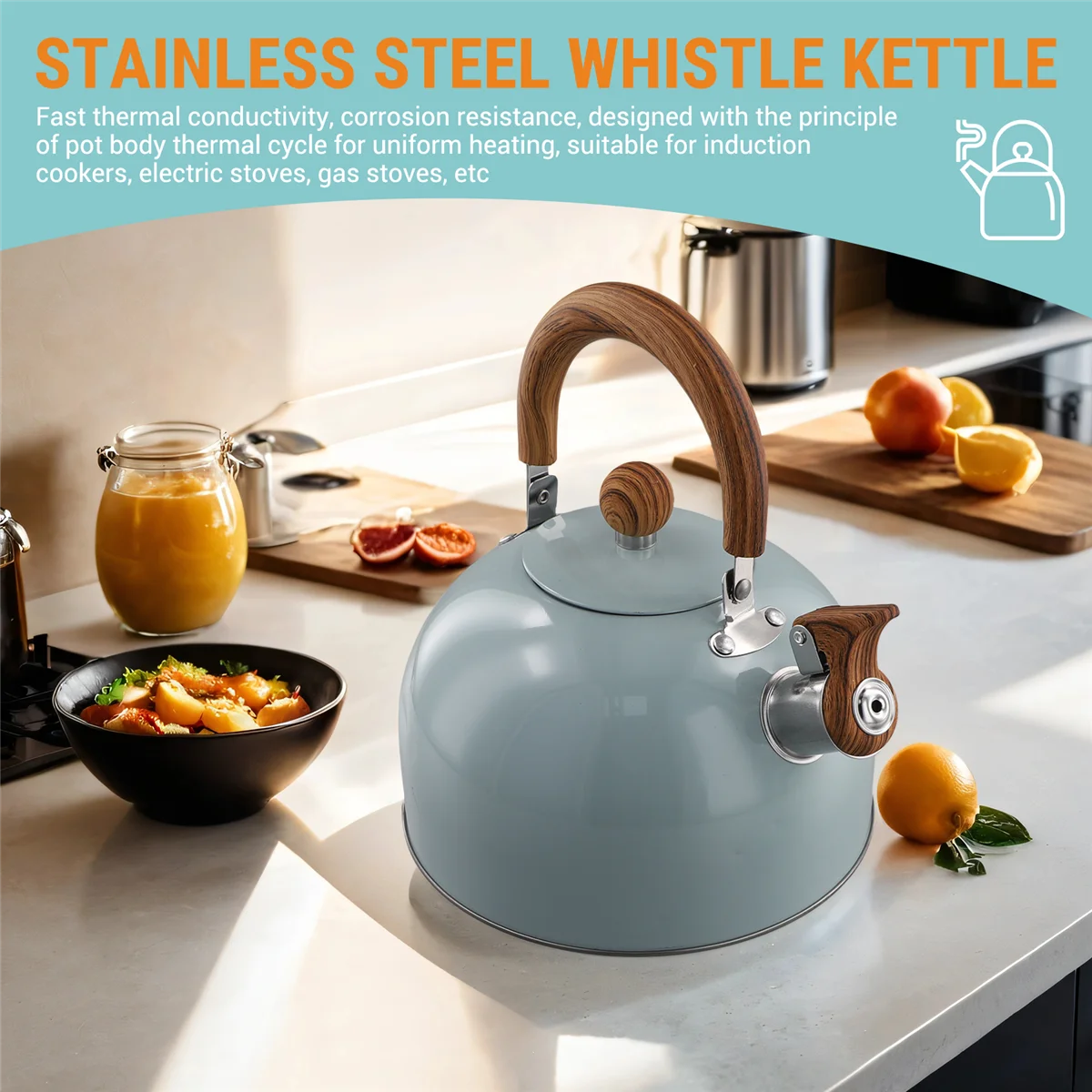 

ABFW 3л литровый свисток из нержавеющей стали, утолщенный чайник, газовая индукционная плита, универсальный чайник, чайник со свистком