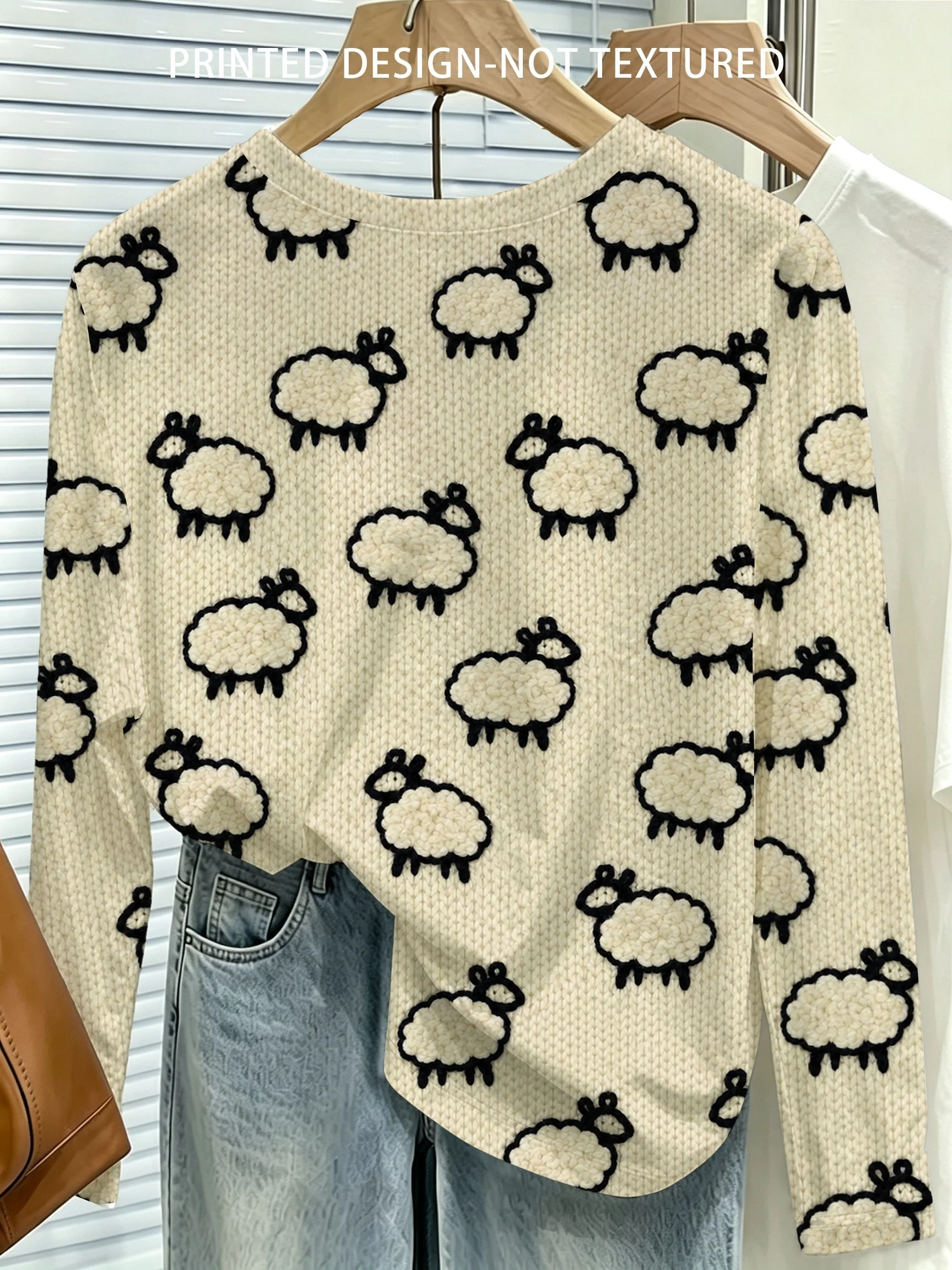 Women Long Sleeve T Shirt Cute Sheep Dot Print Soft Breathable Casual Daily Autumn Fashion Women's Clothing