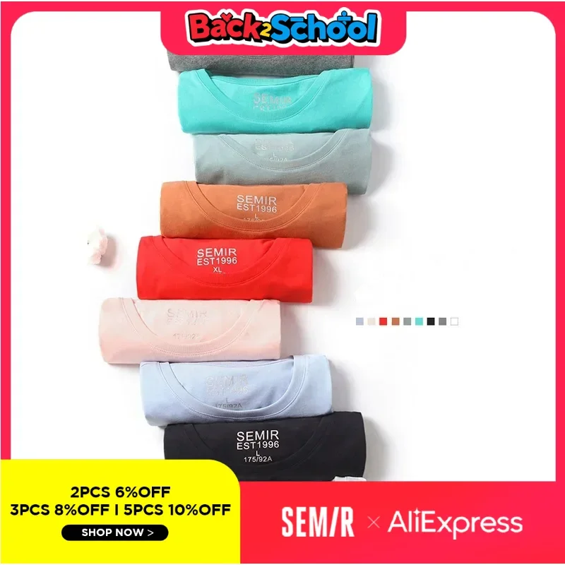 Semir Summer Cotton T Shirts Men 2024 Simple O Neck Stretch Solid New Tops Clothing Casual Tshirt Man Streetwear Cool Tee Shirts