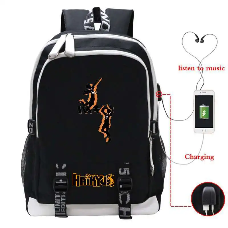 Imagem -03 - Anime Haikyuu Haikiyu Karasuno Mochila Estudantes Oxford Bolsas de Escola Carregamento Usb Mochila de Viagem Portátil Livro Mochilas