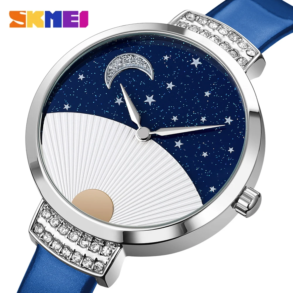 SKMEI 2023 New Women Fashion Watches Luxury Brand Rhinestones Quartz Leather Ladies Watch Waterproof Simple Lady Wristwatch