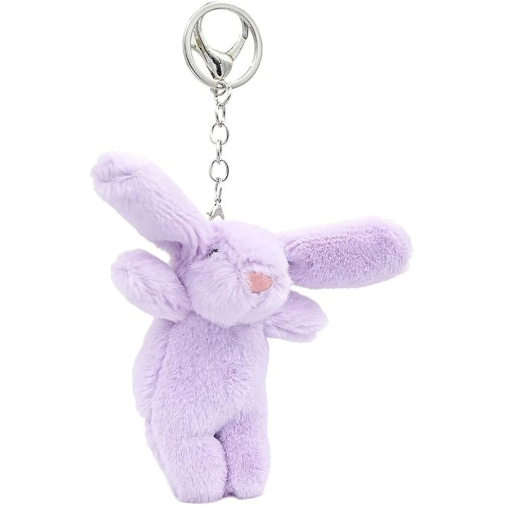 귀여운 10cm 플러시 토끼 키체인 긴 귀 토끼 부드러운 가방 펜던트 키링 장식 모바일 폰 데코