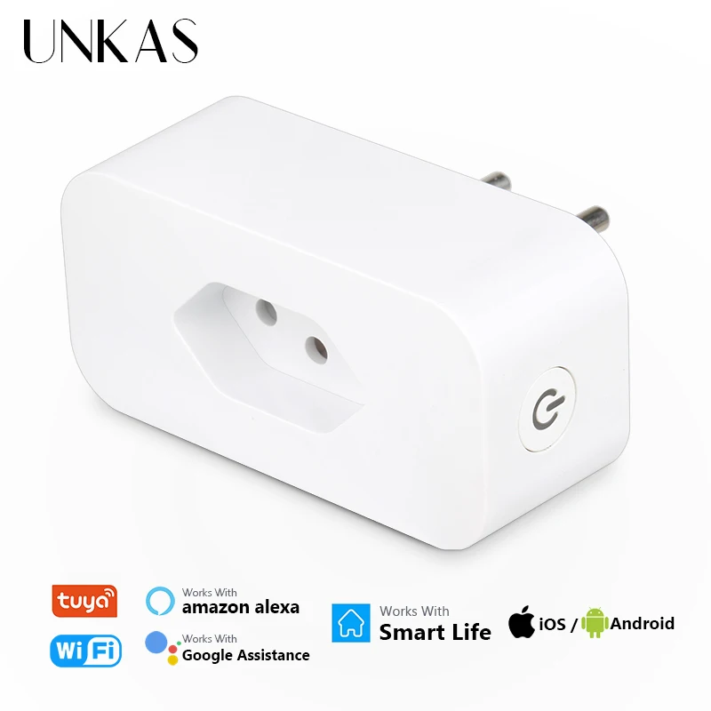 

UNKAS Tuya WiFi Plug 16A Brazil Standard Smart Life APP Remote Socket Voice Works For Google Home Alexa Echo