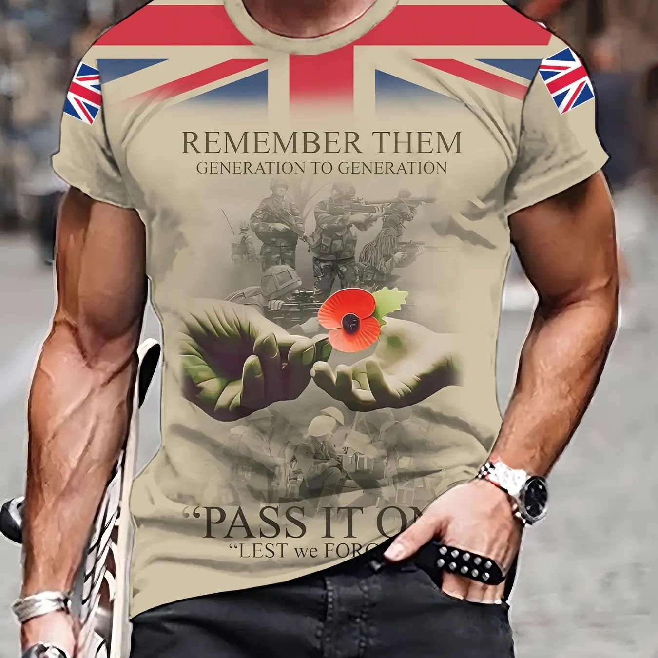 UK Remembrance Day T-shirt for men Casual Men's Short Sleeve T-shirt 11.11 UK Flag Printed Top Oversized Men's Clothing  6XL