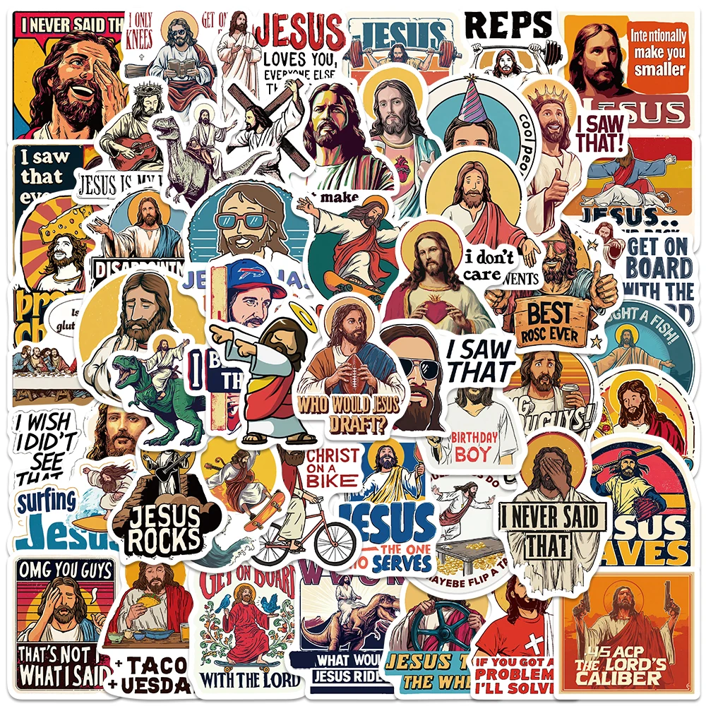 

50 шт. забавных креативных наклеек с изображением Иисуса, мультяшные крутые стикеры для чехлов телефонов, ноутбуков, багажа, холодильников, рюкзаков, журналов, декоративные наклейки