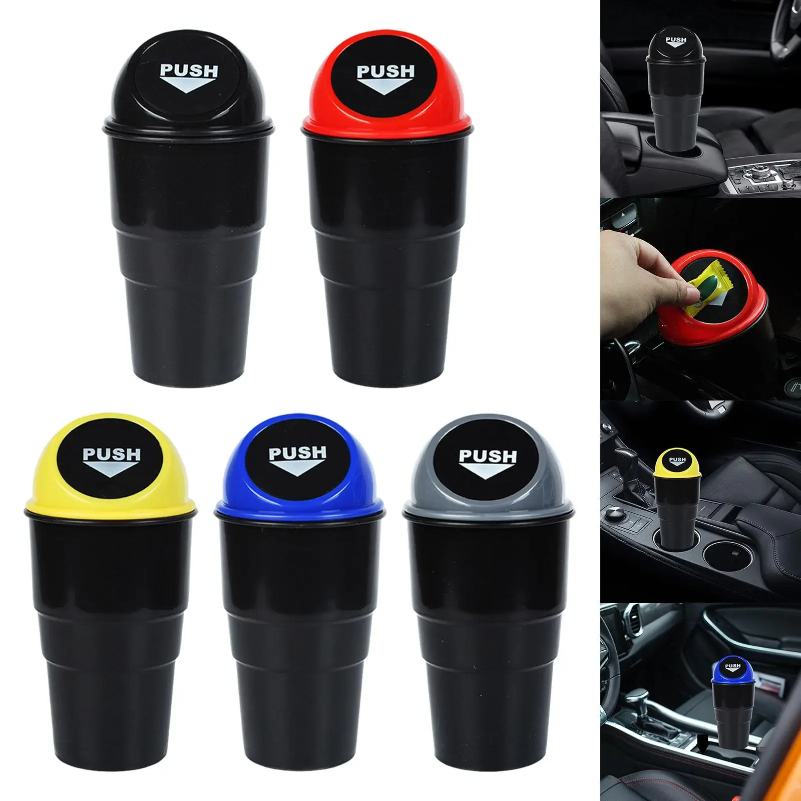 Generic Car Cup Holder Trash Can with Lid Waste Basket Bin Multipurpose Small Car Trash Bin for Truck SUV Desk Home Office