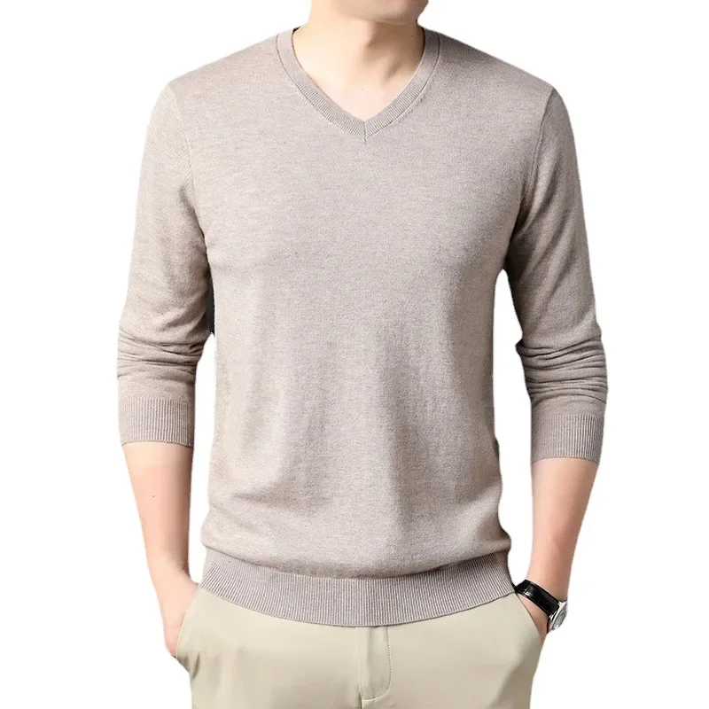 

Autumn and Winter New Men's Woolen Sweater Chicken Heart V-Neck Pullover Solid Color Underlay Sweater Men's Cashmere Sweater