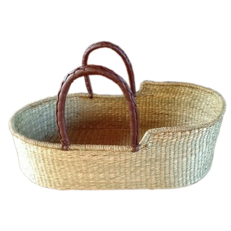

Natural seaweed fiber baby replacement basket Oval baby basket treated with rope