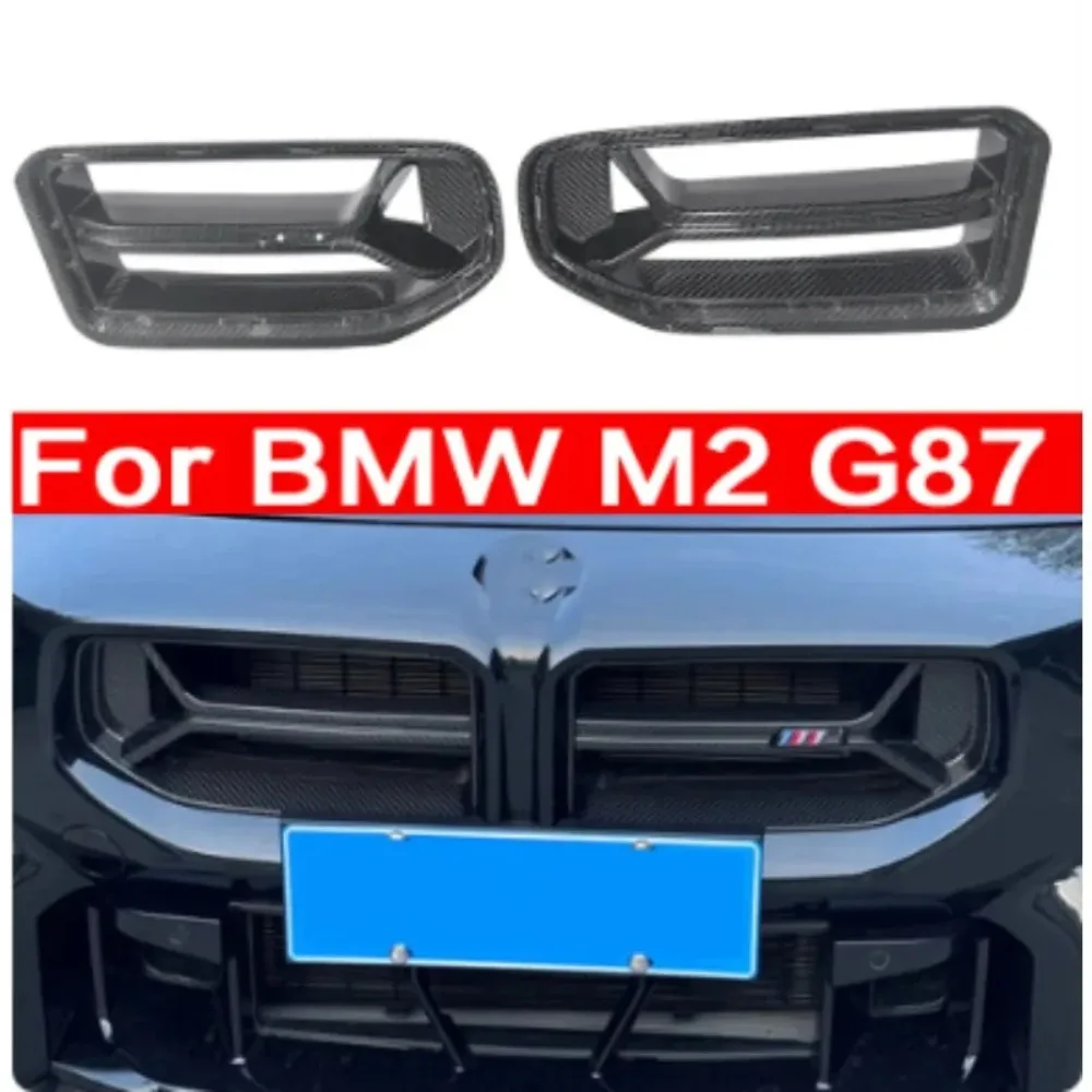 For BMW M2 G87 2022+ CSL Style Dry Carbon Fiber Racing Grills Front Bumper Air Vent Cover Trim Foglamp Mesh Grill Frame Body Kit