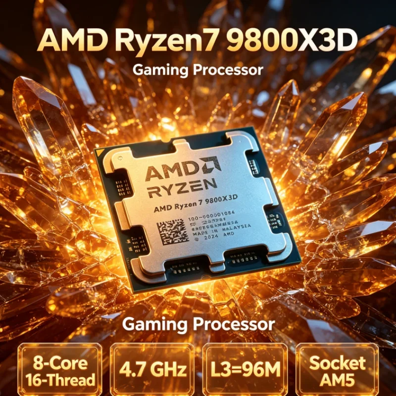 AMD Ryzen 7 9800X3D L3=96M DDR5 R7 9800X3D 4NM Socket AM5 8-Core 16-Thread 4.7GHz 120W Gaming Processor