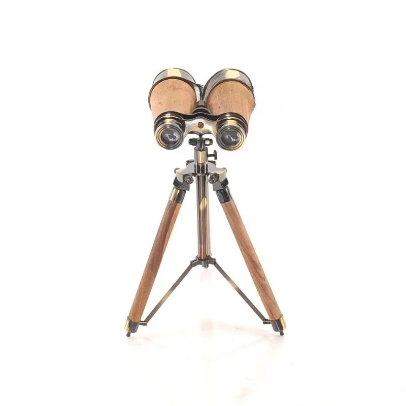

Handmade wood/brass binocular stand, vintage nautical home office decoration painting technology