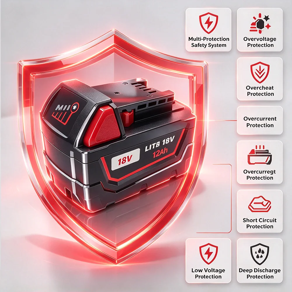 Neu 100% für Milwaukee M18 18V Elektrowerkzeug-Akku 12,0Ah 8,0Ah Wiederaufladbarer Ersatz-Lithium-Ionen-Akku mit 48-11-1860 48-11-1850 48-11-1840 12000mAh Große Kapazität 1/2/4 PACK – Detail 6