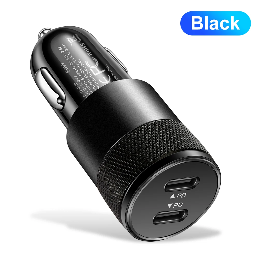 60 W USB-C-Autoladegerät, USB-C-Zigarettenanzünder-Adapter, schnelles Aufladen, Dual-Port PD3.0, Typ-C-Netzstecker, kompatibel mit iPhone Ga