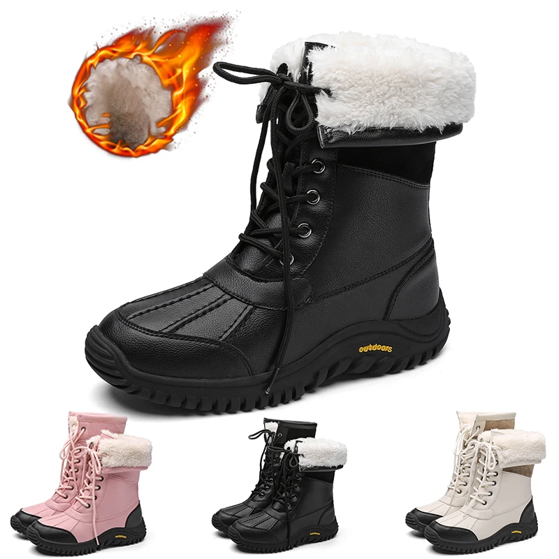 

Зимние сапоги, женские непромокаемые удобные женские непромокаемые ботинки на шнуровке, сохраняющие тепло, зимние ботинки до середины икры, уличные ботильоны, противоскользящие