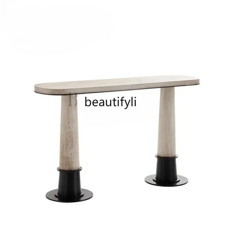 SS ss7486 Medieval wabi-sandy wind solid wood entrance table, facing the door against the wall, corridor decoration desk  entran