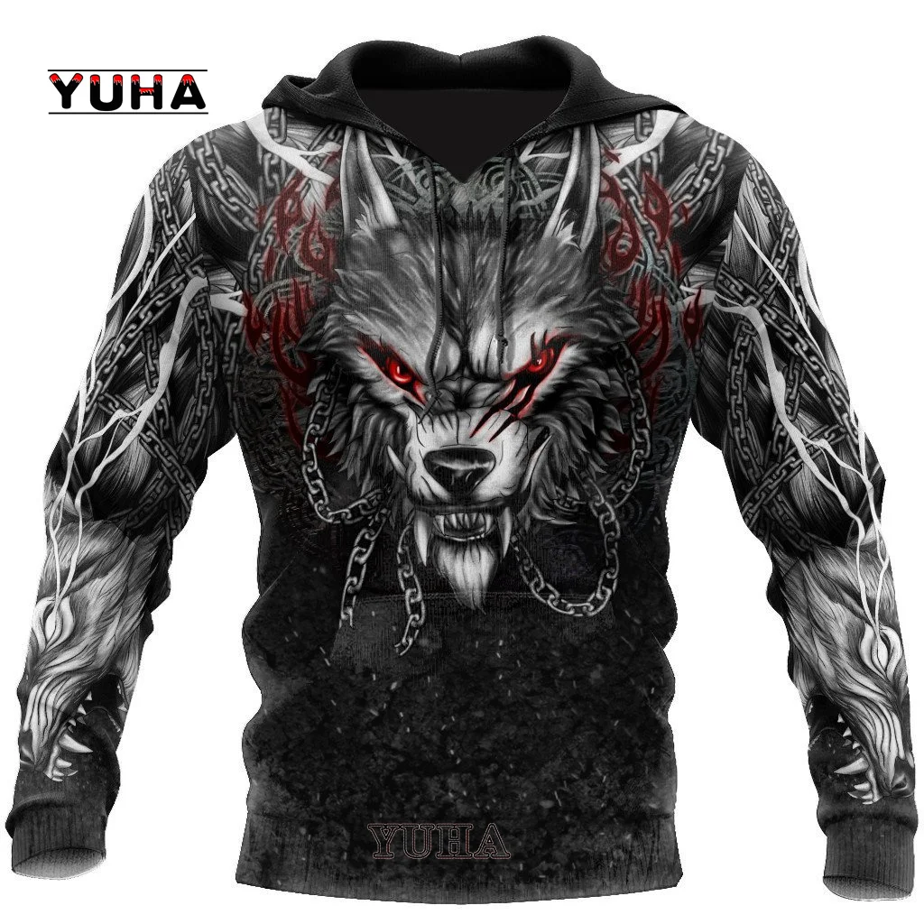 Fenrir-Sudadera con capucha con estampado 3D de lobo para hombre y mujer, suéter de lujo con estampado de Lobo, chaqueta informal, ropa deportiva