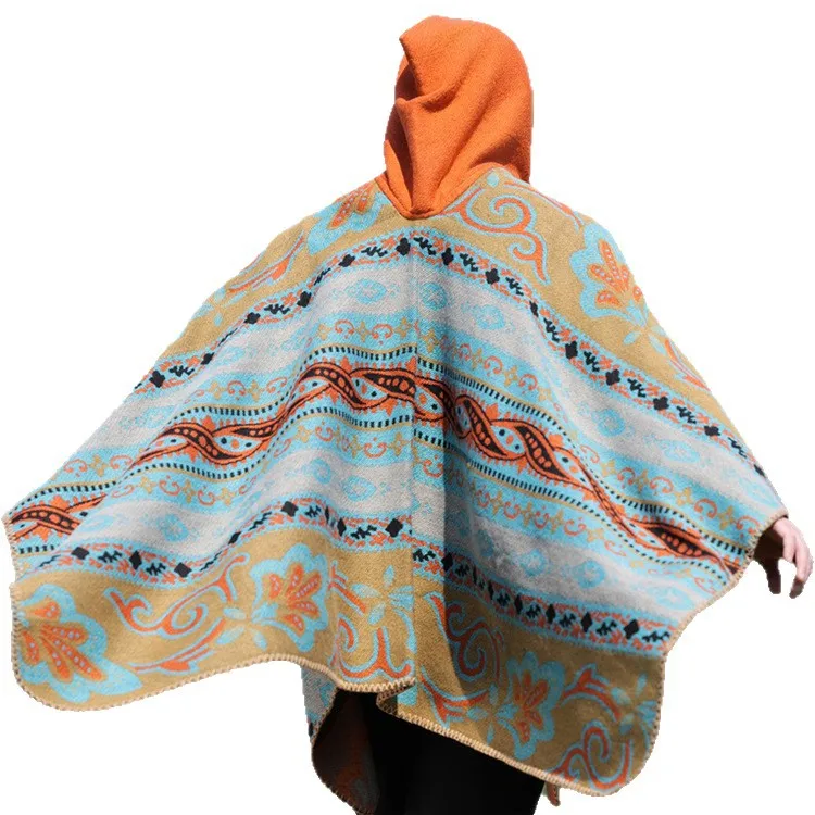 

Men's Autumn Winter Warm Thick Bohemian Fringe Shawl Photo Cape Cloak Dual-use Scarf Travel Hooded Poncho