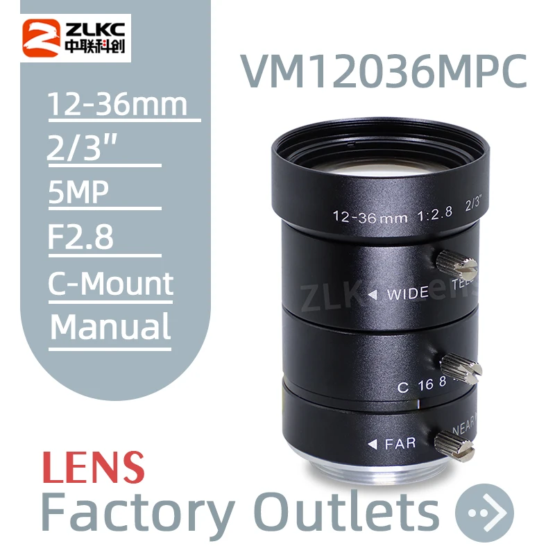 

CCTV Camera Lens 5.0Megapixel HD 12-36mm 2/3 Inch Manual Varifocal Iris Lens C-Mount Lenses for Camera Low Distortion FA