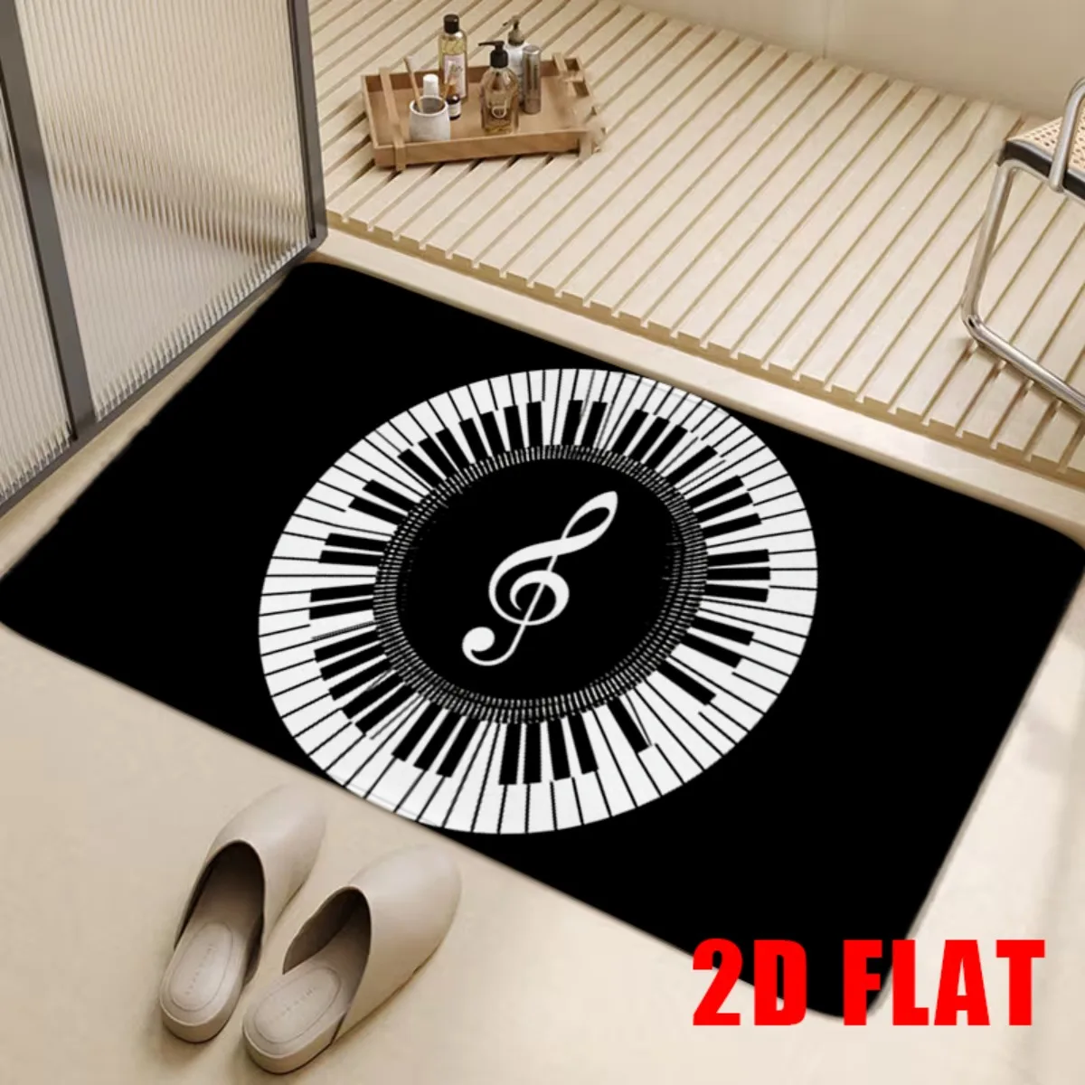 Polyester round musical piano keys mat decorative rug for living room music lover gift item studio floor covering stylish