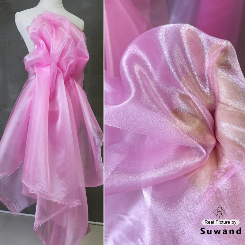 

Pink Crystal Organza Fabric Sheer Glossy Icy Organza for Dresses, Veils, Doll Clothes ,Wedding Decor,Lustrous Organza Fabric
