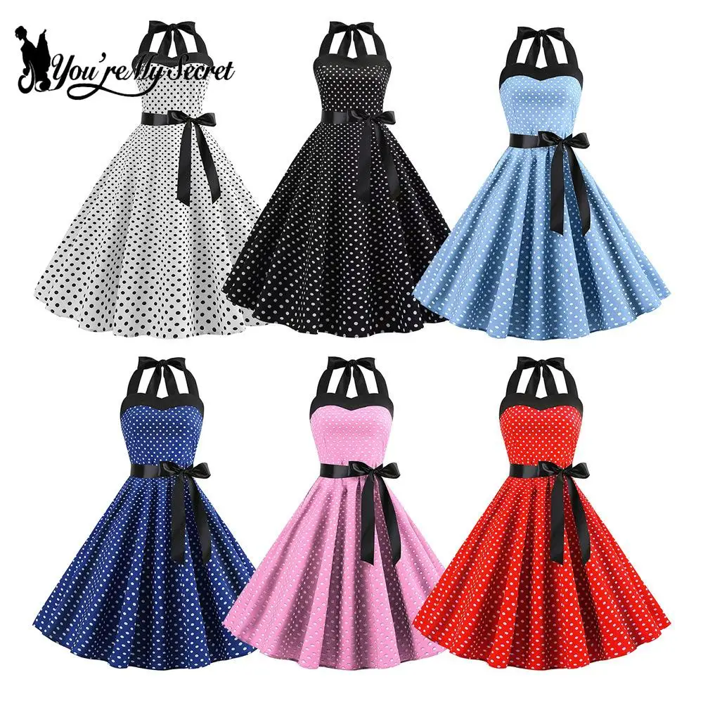أنت سري-فستان نسائي كلاسيكي منقط ، دبوس قوطي فستان روكابيلي ، فستان مثير بلا أكمام ، فستان حفلة موسيقية ، 50s ، 60s #6