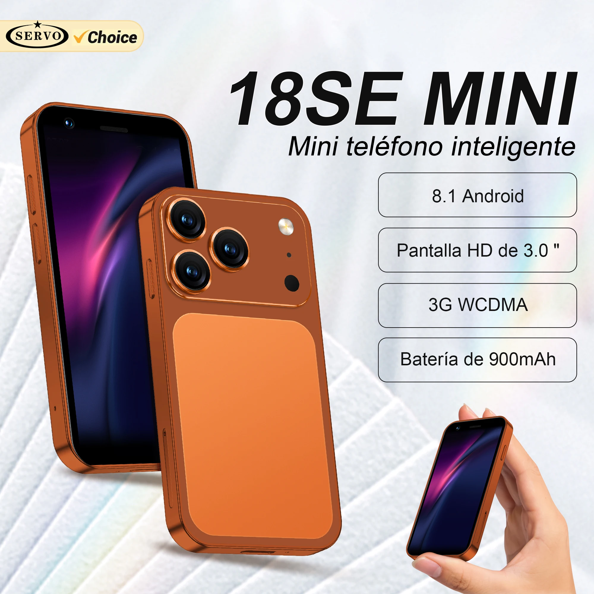 SERVO 18SE MINI Teléfono Inteligente Android Pequeño 3G WCDMA 2GB+16GB WhatsAPP Wi-Fi Hotspot GPS Face ID Teléfono Inteligente Mini de 3.0" con Doble SIM