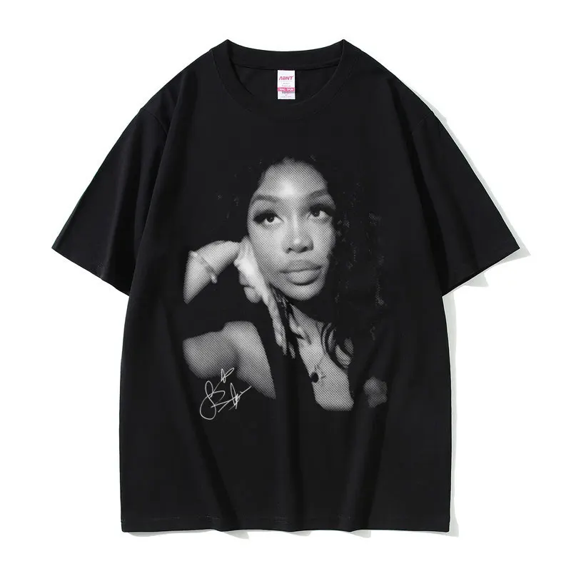 Rapper SZA Face Graphic T-shirt Men Women Clothing Hip Hop Fashion Oversized T Shirts Men's Casual 100% Cotton Vintage T-shirts