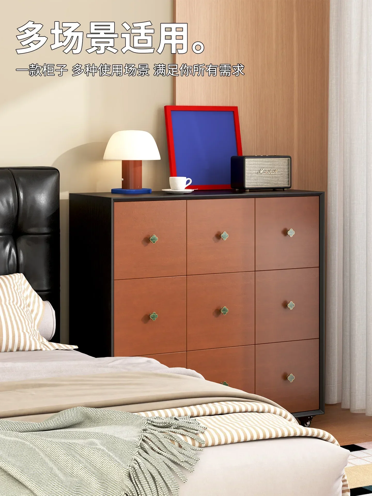 DSA movable nine dou solid wood antique living room sofa side with wheel entrance storage cabinet