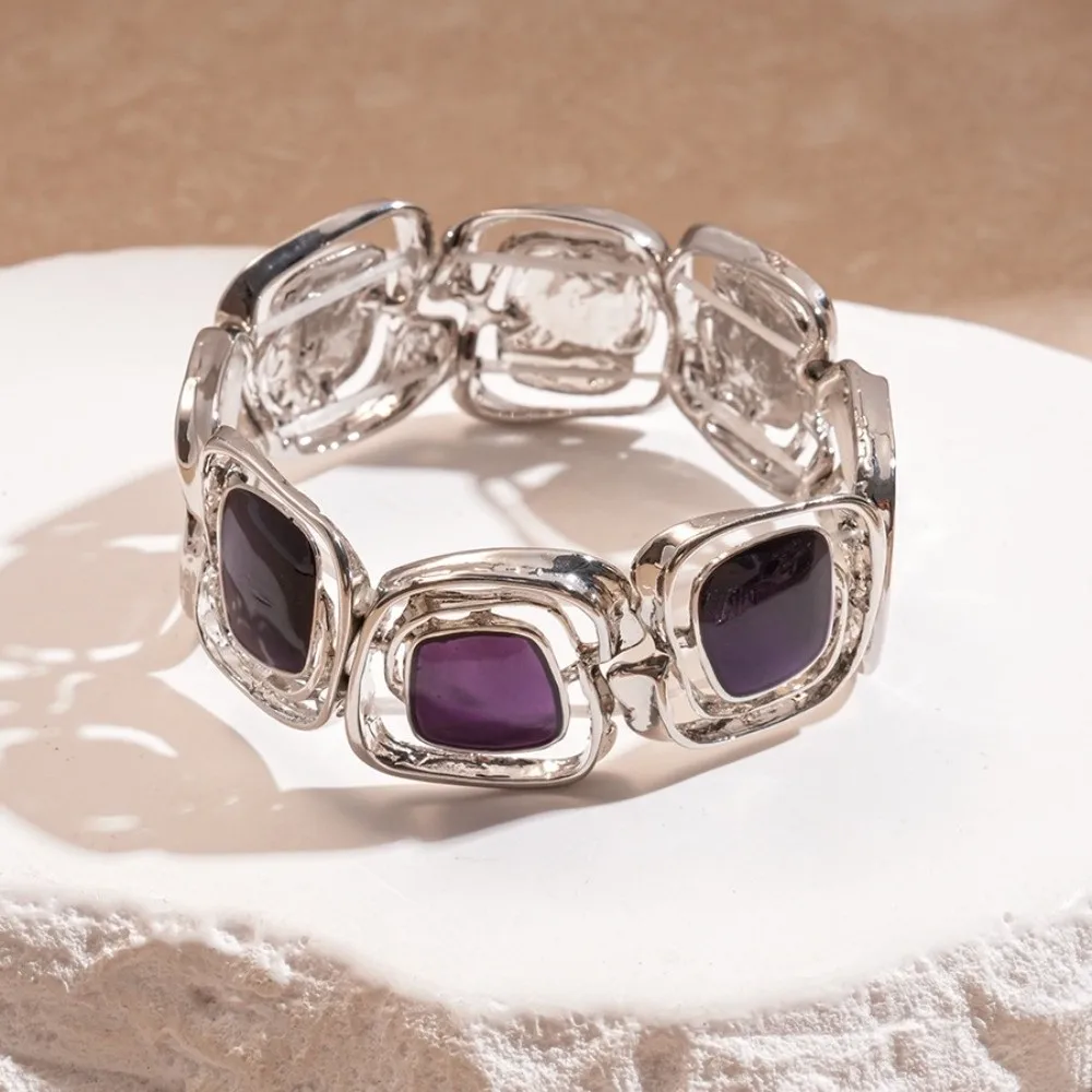 Pulseira geométrica irregular colorida óleo rosa à prova d'água pulseira elástica esmaltada circular patchwork pulseira de mão feminina