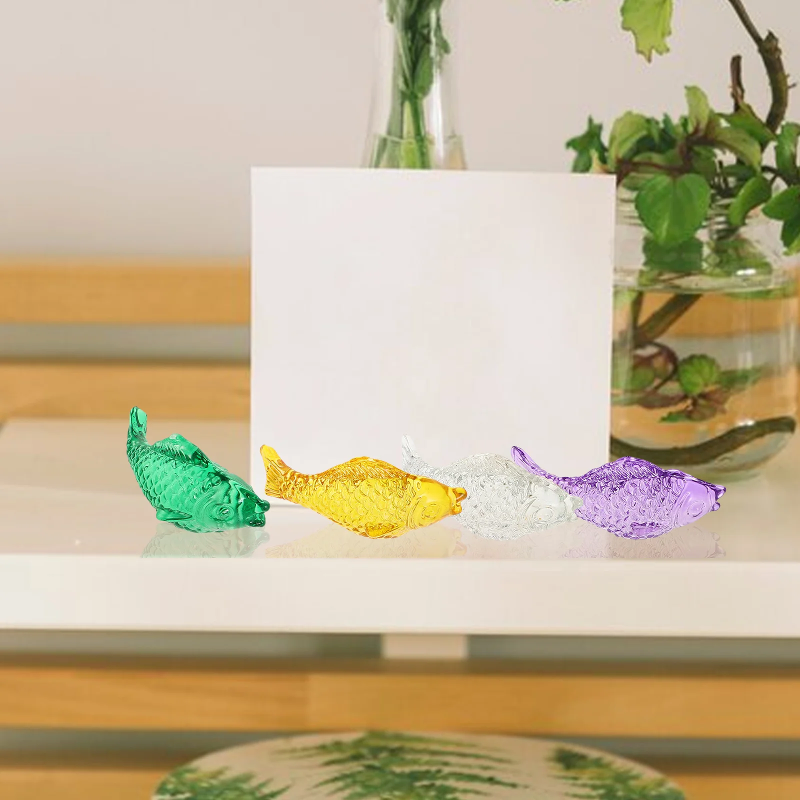 4 Uds. De peces de cristal para decoración del hogar, cristal de colores delicados, artesanía de peces pequeños, decoración de acuario, adorno de mesa para fiesta infantil