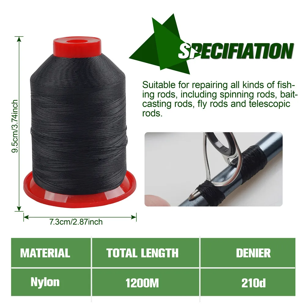 1200M/1800M Fishing Rod Guide Wrapping Line 210D/150D Tying Thread rod building supplies Fishing Rod Repair Kit