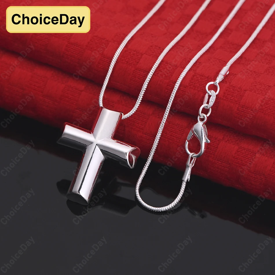 

ChoiceDay Fashion 925 Sterling Silver Delicate Cross Pendant Necklace for Women Party Accessories Ornaments Gift Jewelry