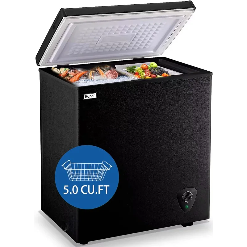 5.0 قدم مكعب، فريزر عميق للصدر، مجمدات مدمجة مع ترموستات قابل للتعديل، تبريد ضاغط الباب المفتوح