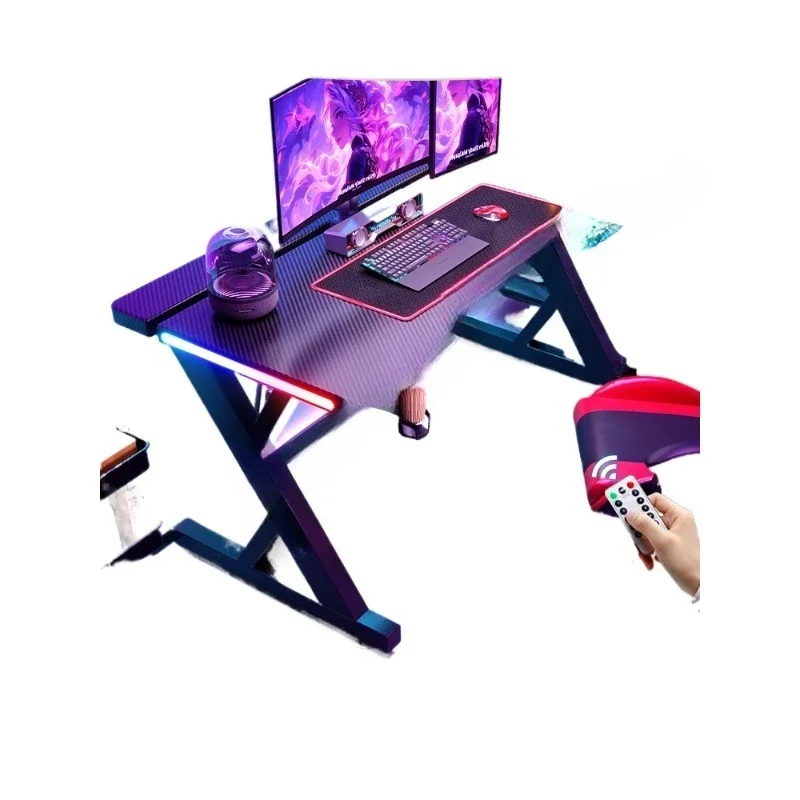 Computer desk Desktop home bedroom Double solid wood learning office desk Carbon fiber technology gaming e-sports table