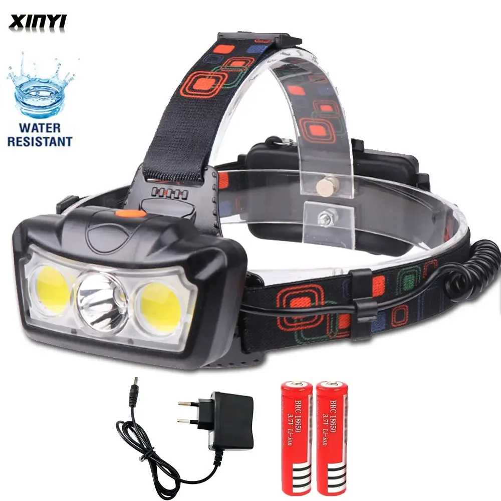 Dropshipping 4000LM LED Headlamp T6+COB LED Headlight Head Lamp Flashlight Torch Lanterna head light Use 2*18650 battery